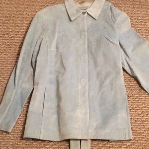 NWT,SKY BLUE SUEDE Shirt Jacket,SideSlit pockets,Belted, Margaret Godfrey design